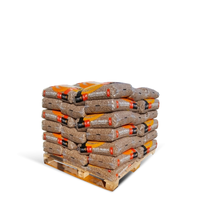 Granulés de bois Crépito Premium NF DIN Plus – Demi-palette 36 sacs de 15 kg (540 kg)