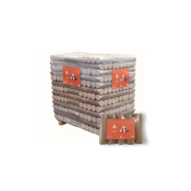 Bûches de bois densifié Premium – Palette 96 paquets de 5 bûches (925 kg)
