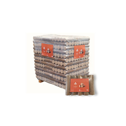 Bûches de bois densifié Premium – Palette 96 paquets de 5 bûches (925 kg)