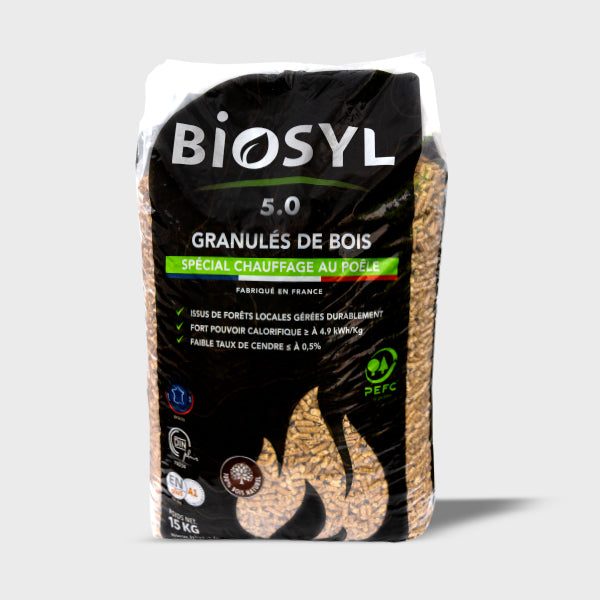 Granulés de bois BIOSYL Premium DIN Plus – Palette 66 sacs de 15 kg (990 kg) – vue 2
