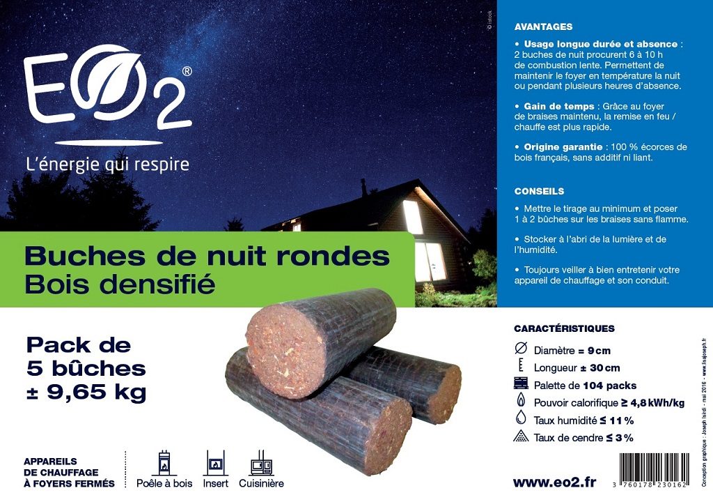 Bûches densifiées de nuit EO2 en écorce – Palette 104 paquets – vue 2