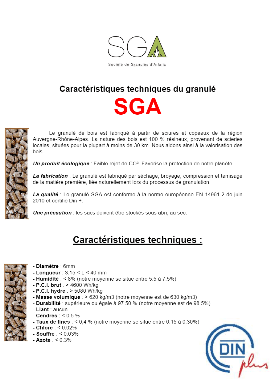 Granulés de bois SGA DIN Plus – Palette 65 sacs de 15 kg (975 kg) – vue 3
