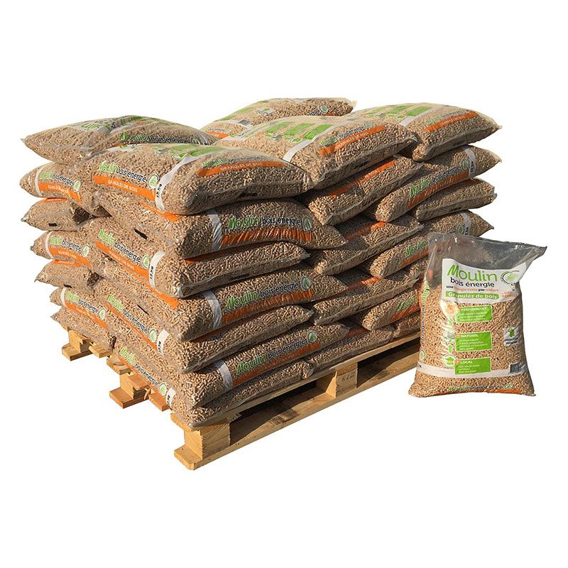 Granulés de bois Moulin Bois Énergie ENplus – Demi-palette 36 sacs de 15 kg (540 kg)