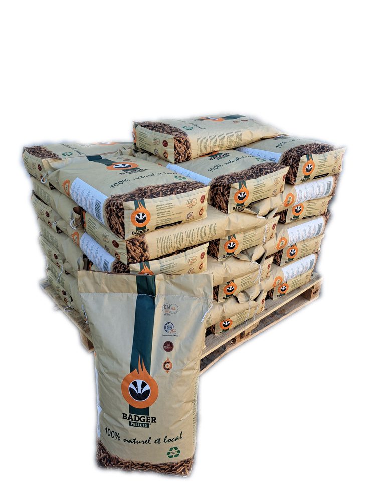 Granulés de bois BADGER DIN Plus – Demi-palette 36 sacs de 15 kg (540 kg)
