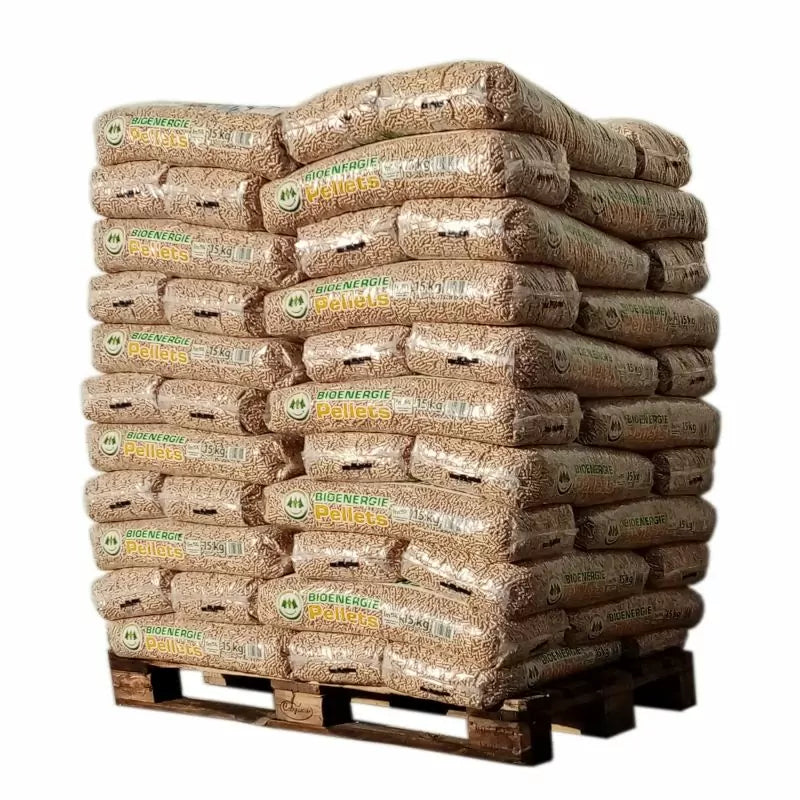 Granulés de bois Bio Énergie DIN Plus ENplus A1 – Palette 66 sacs de 15 kg (990 kg)