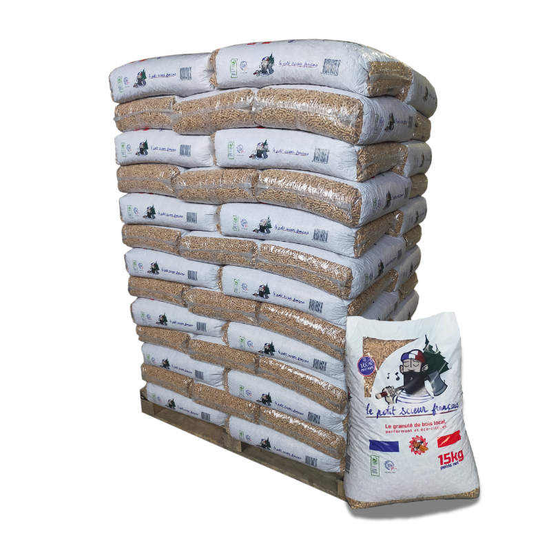 Granulés de bois Le Petit Scieur Français DIN Plus – Palette 65 sacs de 15 kg (975 kg)