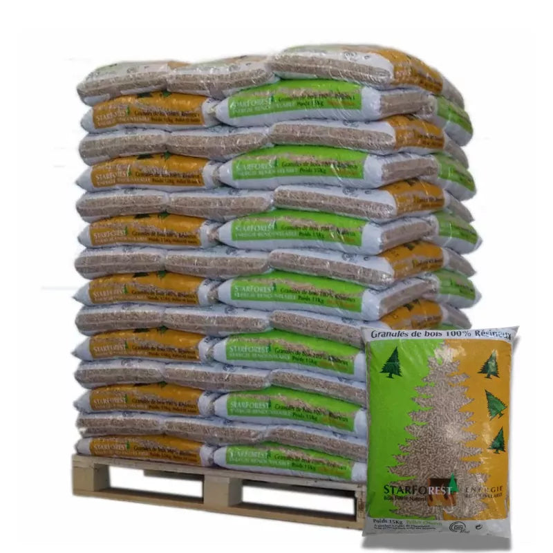 Granulés de bois Starforest DIN Plus – Palette 70 sacs de 15 kg (1050 kg)